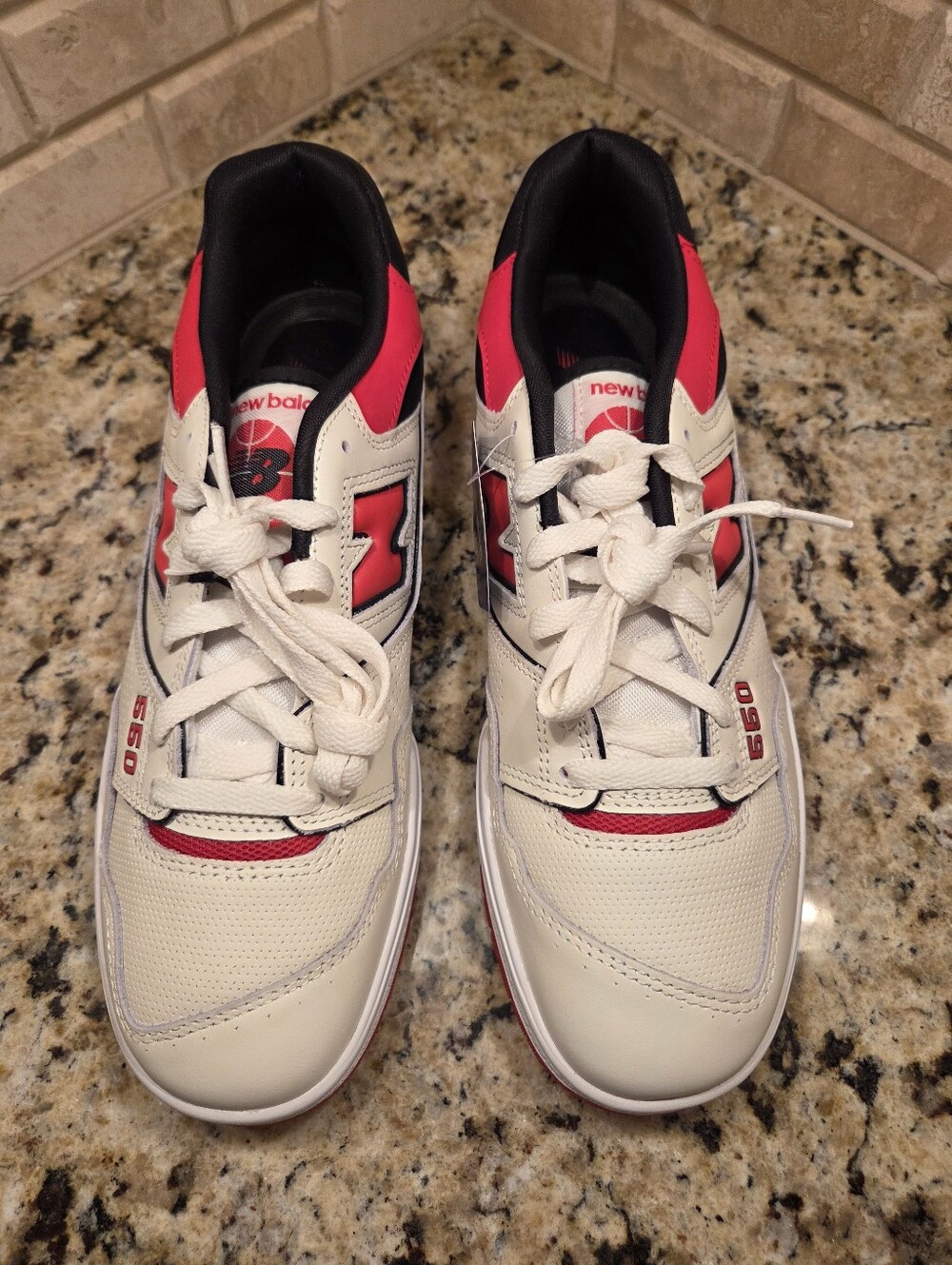 NIB New Balance 550 Sea Salt True Red Black Sneakers Men 9.5/Women 11